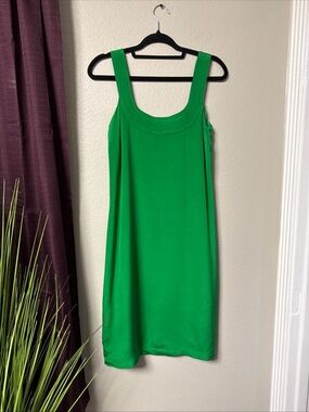 #749 Ralph Lauren Kelly Green Silk Midi Dress Size 8